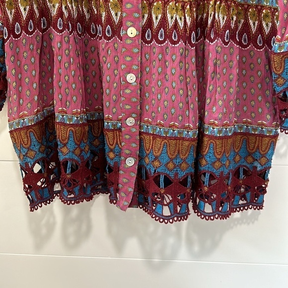 Sundance Button Front 100% Silk Lightweight Blouse Pink Red Blue Petite Small - Picture 5 of 6